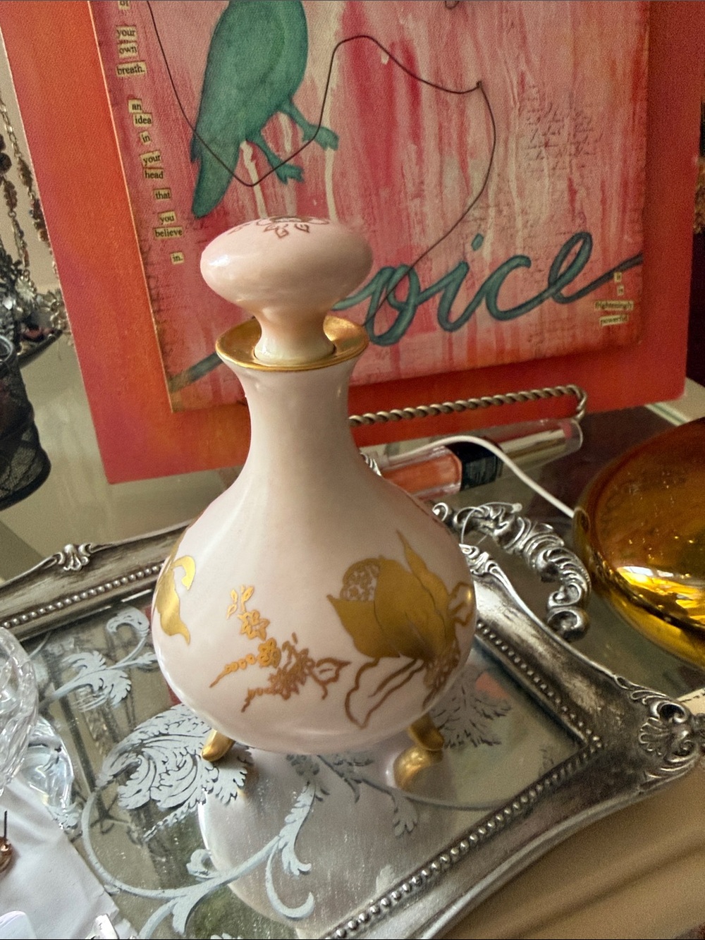 Antique 1900-1914 Porcelain Pink and Gold Limoges French B&C Decorative vanity